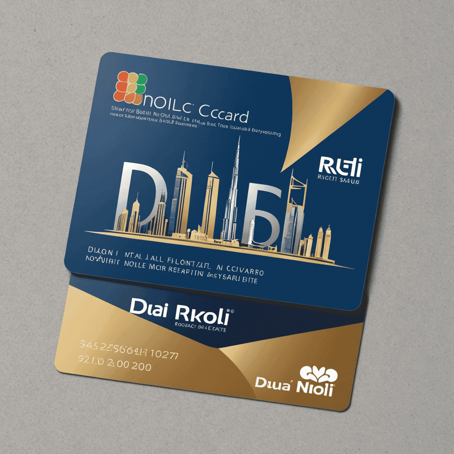 Dubai Nol Card with RTA logo, showing different types of Nol cards: Silver, Gold, and Blue