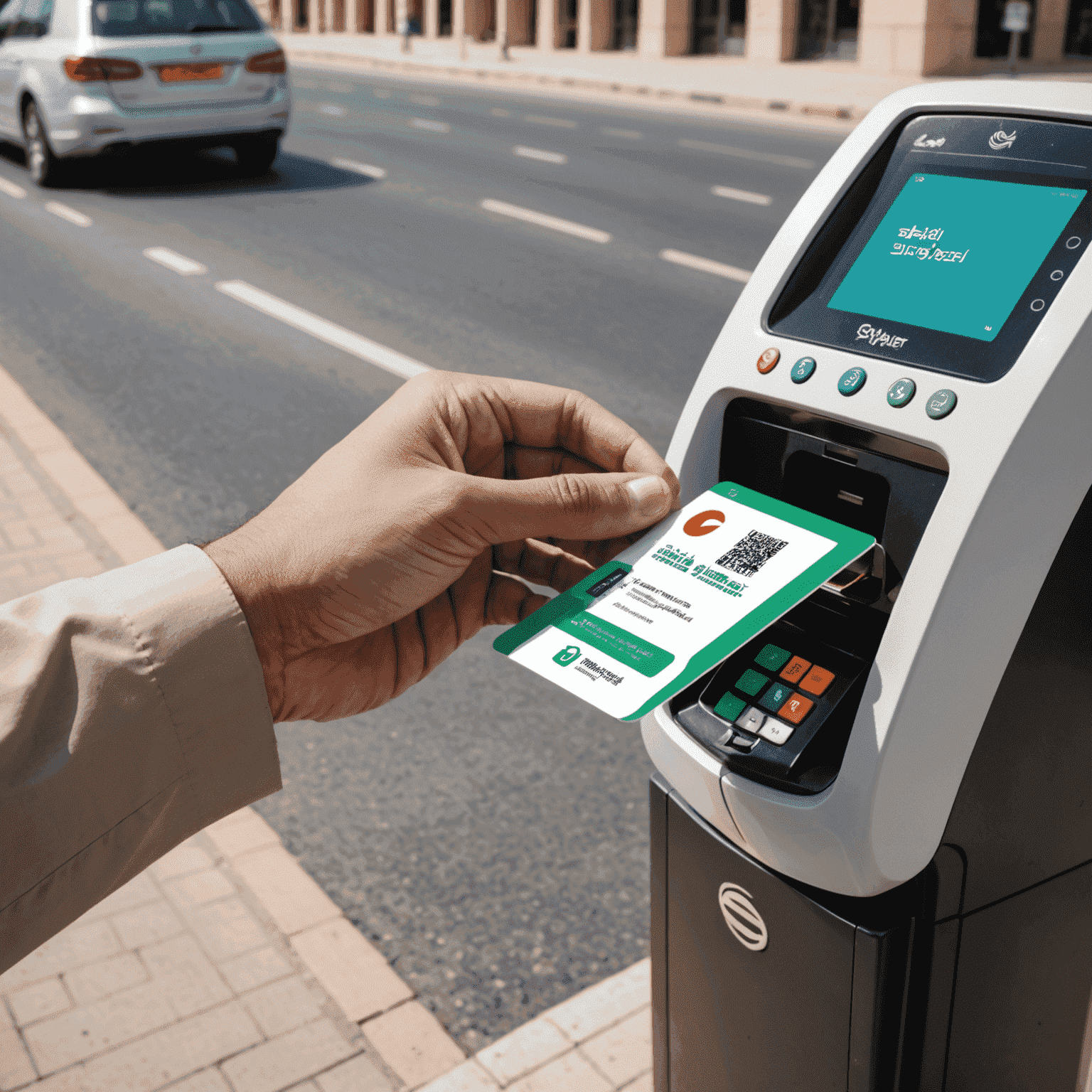 Sharjah Sayer Card with Sharjah Roads and Transport Authority logo, shown being tapped on a card reader